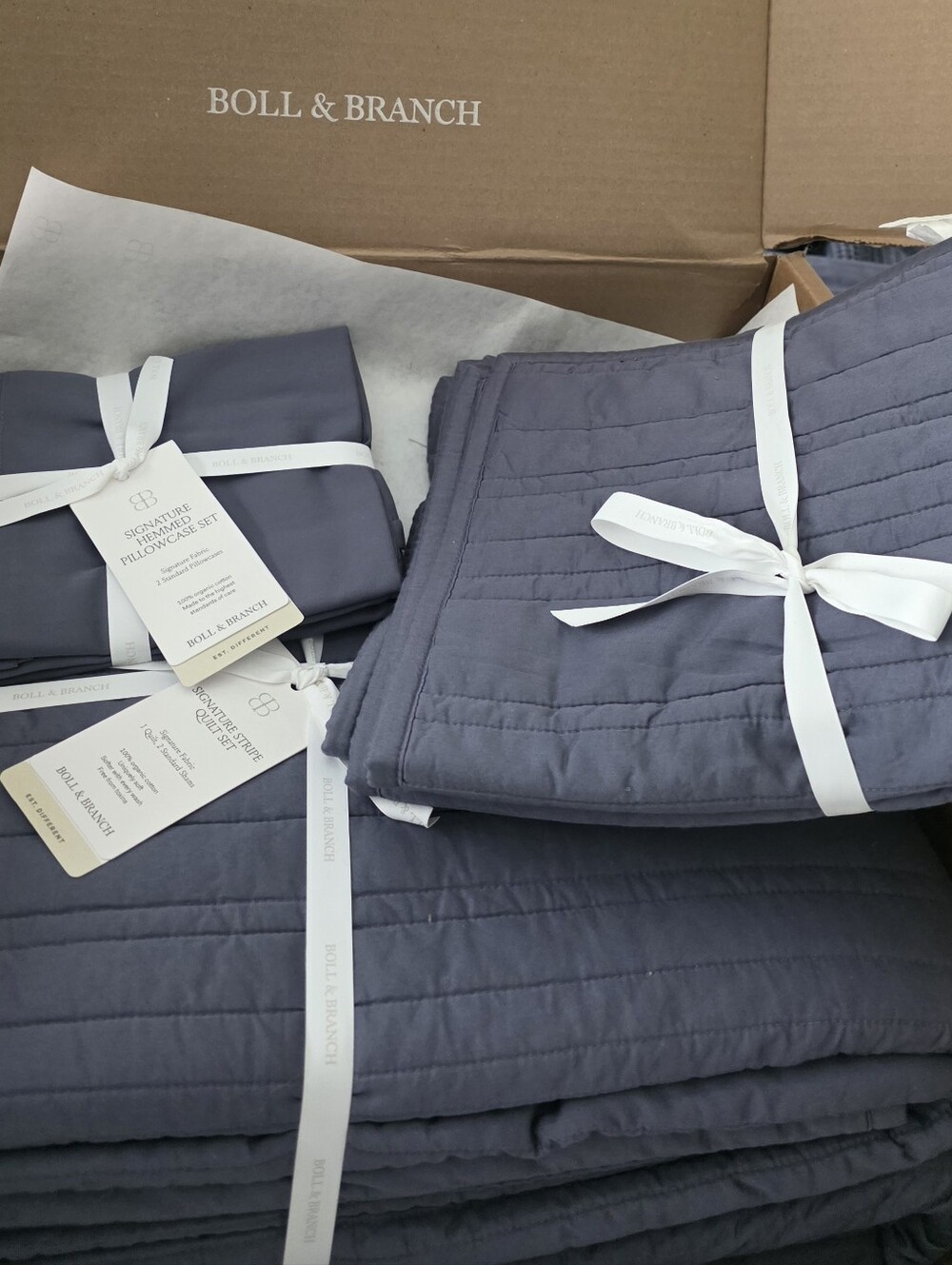 NEW BOLL & BRANCH SIGNATURE STRIPE QUILT SET (QUEEN) -  COLOR - MINERAL